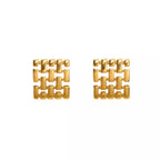 18K gold-plated geometric stud earrings with modern angular design, crafted by Shopimist, displayed on a white background.