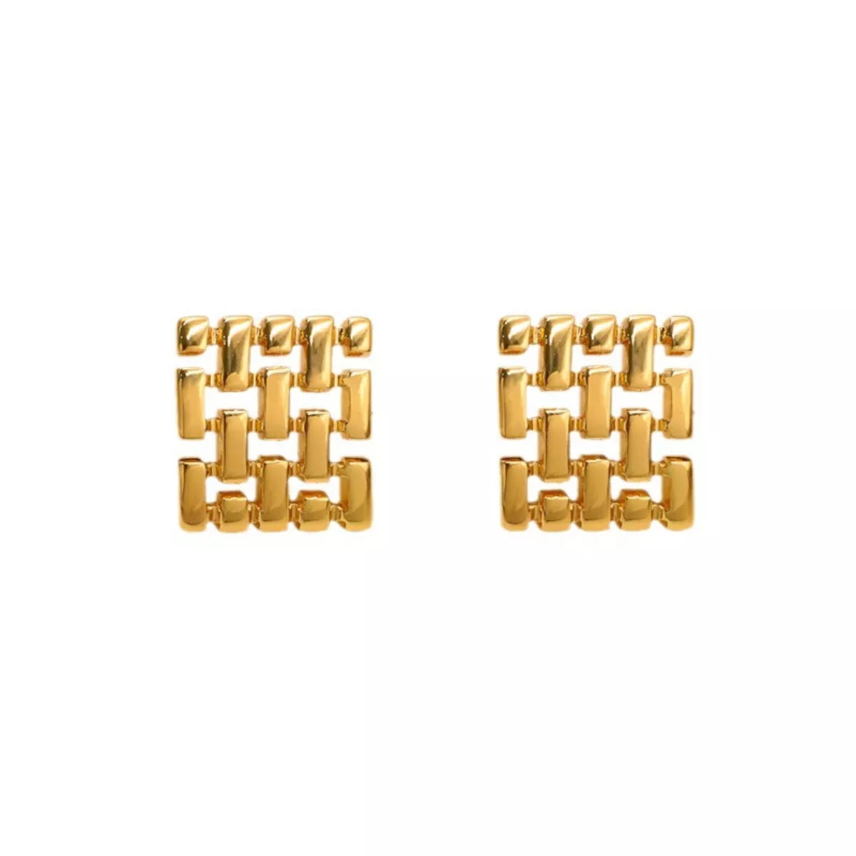 18K gold-plated geometric stud earrings with modern angular design, crafted by Shopimist, displayed on a white background.