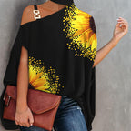 Women’s one-shoulder printed T-shirt in casualwear style from Plush Fashion Hub, featuring a stylish one-shoulder design and vibrant print.