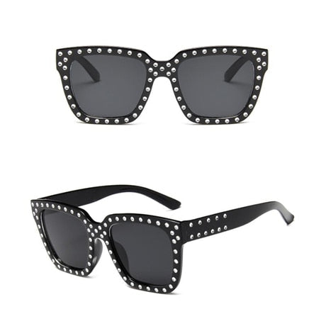 Women's sunglasses with crystal decorations, fashionable eyewear by FitiqueFit featuring stylish, transparent frames and tinted lenses.