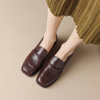 Women’s retro minimalist mid-heel leather shoes by FitiqueFit, featuring sleek design and classic silhouette for stylish everyday wear.