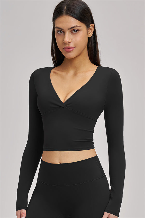 Fitglutes Activewear long sleeve crop top from The Swoon collection, shown in a stylish, fitted design ideal for gym and workout outfits.