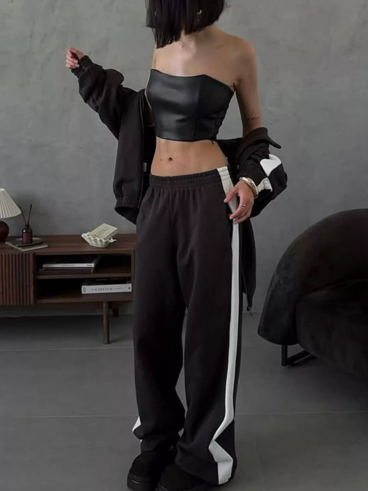 Plush Fashion Hub zip-up long sleeve tracksuit set in soft plush fabric, featuring a comfortable fit and stylish design.