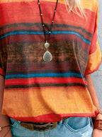 Women's contrast round neck short sleeve casual T-shirt by Trendsi, featuring a stylish design and comfortable fit.