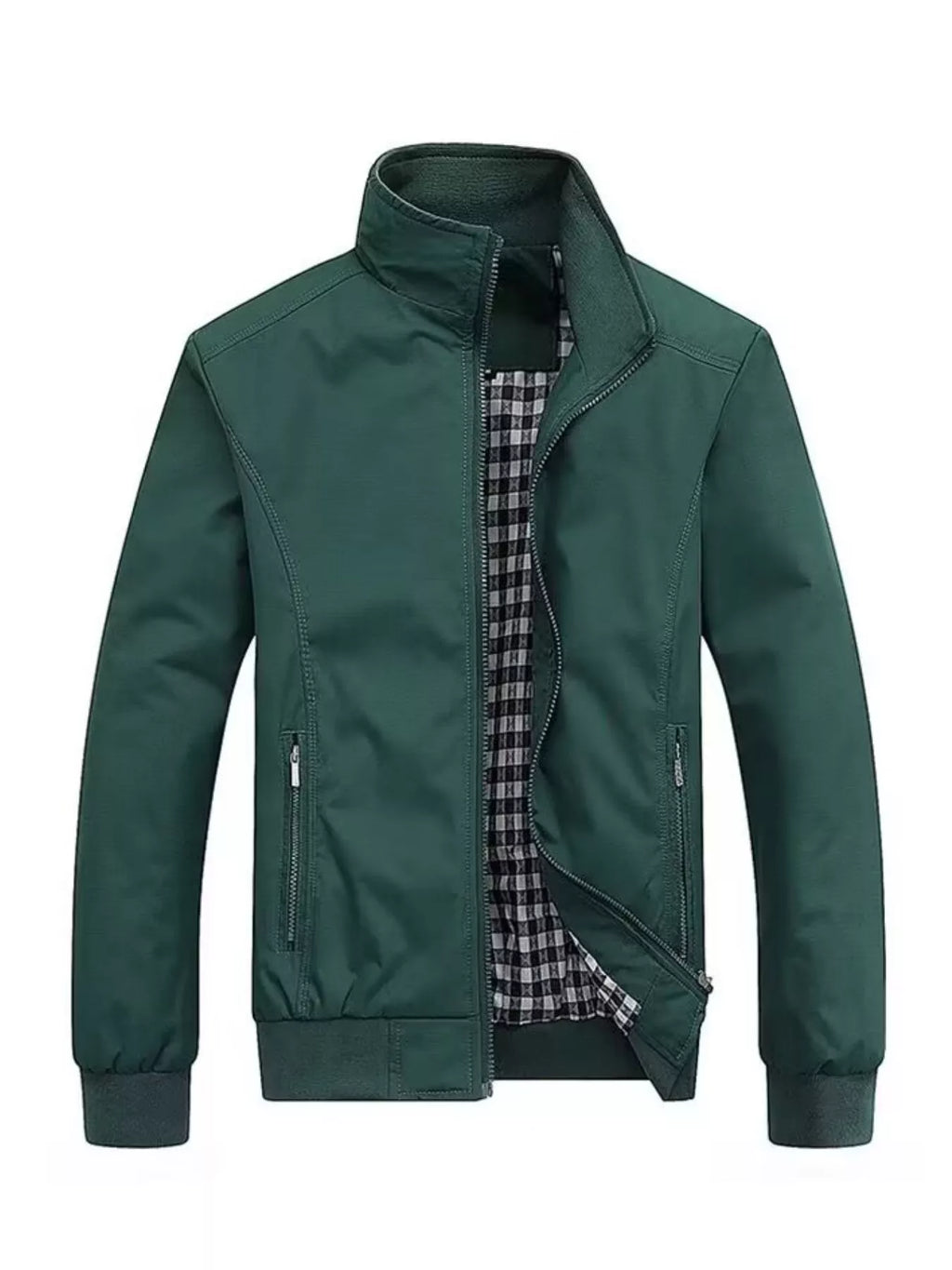 Men's plus size casual lightweight jacket with stand collar, black, Shopimist brand, front view, breathable and comfortable fit.