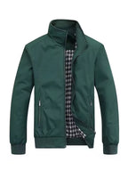 Men's plus size casual lightweight jacket with stand collar, black, Shopimist brand, front view, breathable and comfortable fit.