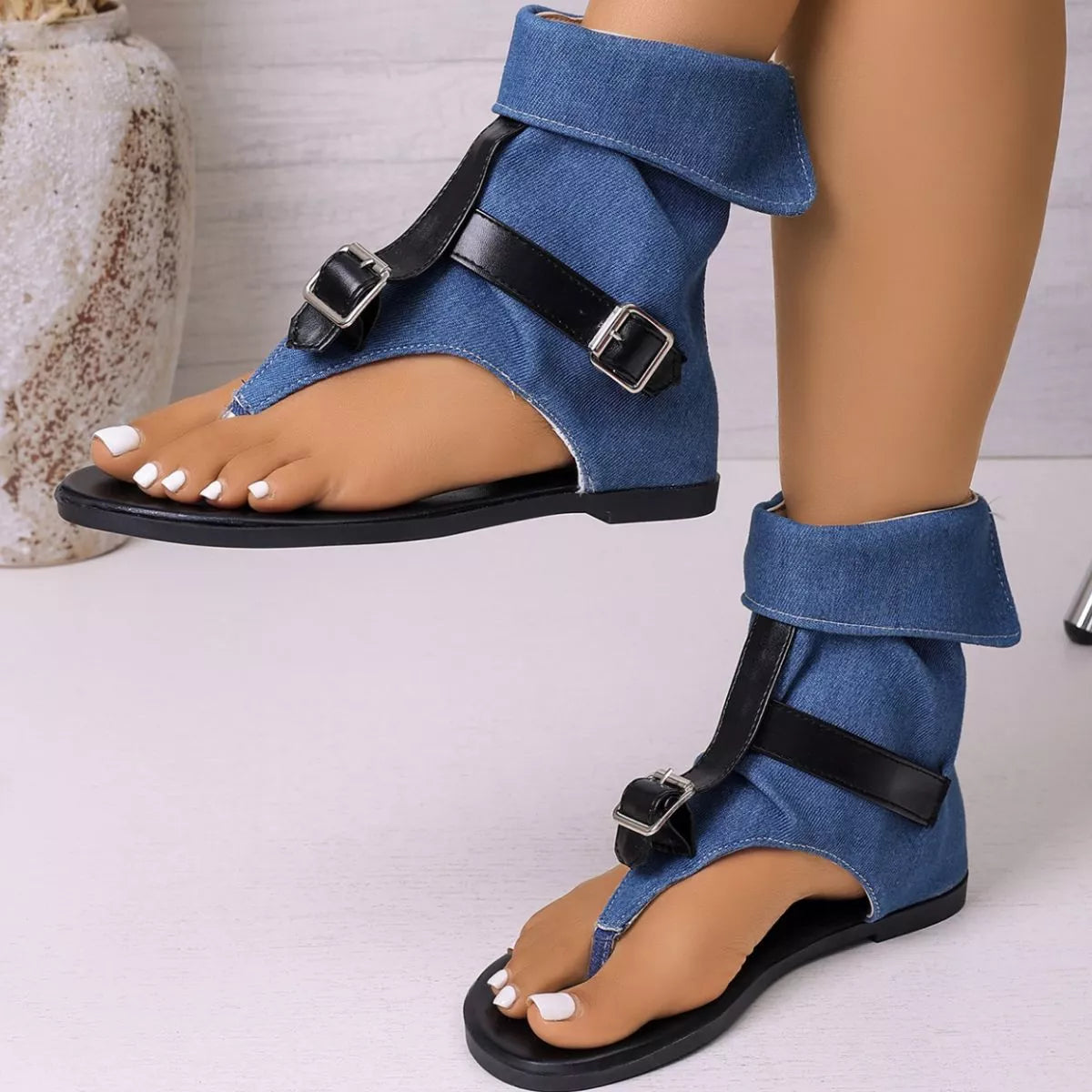 Plush Fashion Hub toe post buckle sandals featuring a sleek strap design and adjustable buckle for comfortable wear.