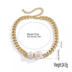 18K gold-plated pearl necklace with lustrous white pearls and delicate chain, showcasing elegant jewelry design.