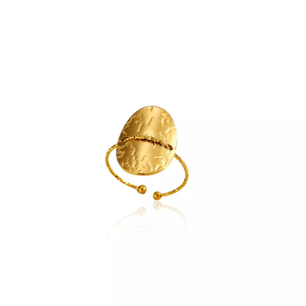 Hammered disc open ring by Shopimist featuring a textured, handcrafted metal design on a sleek open band.