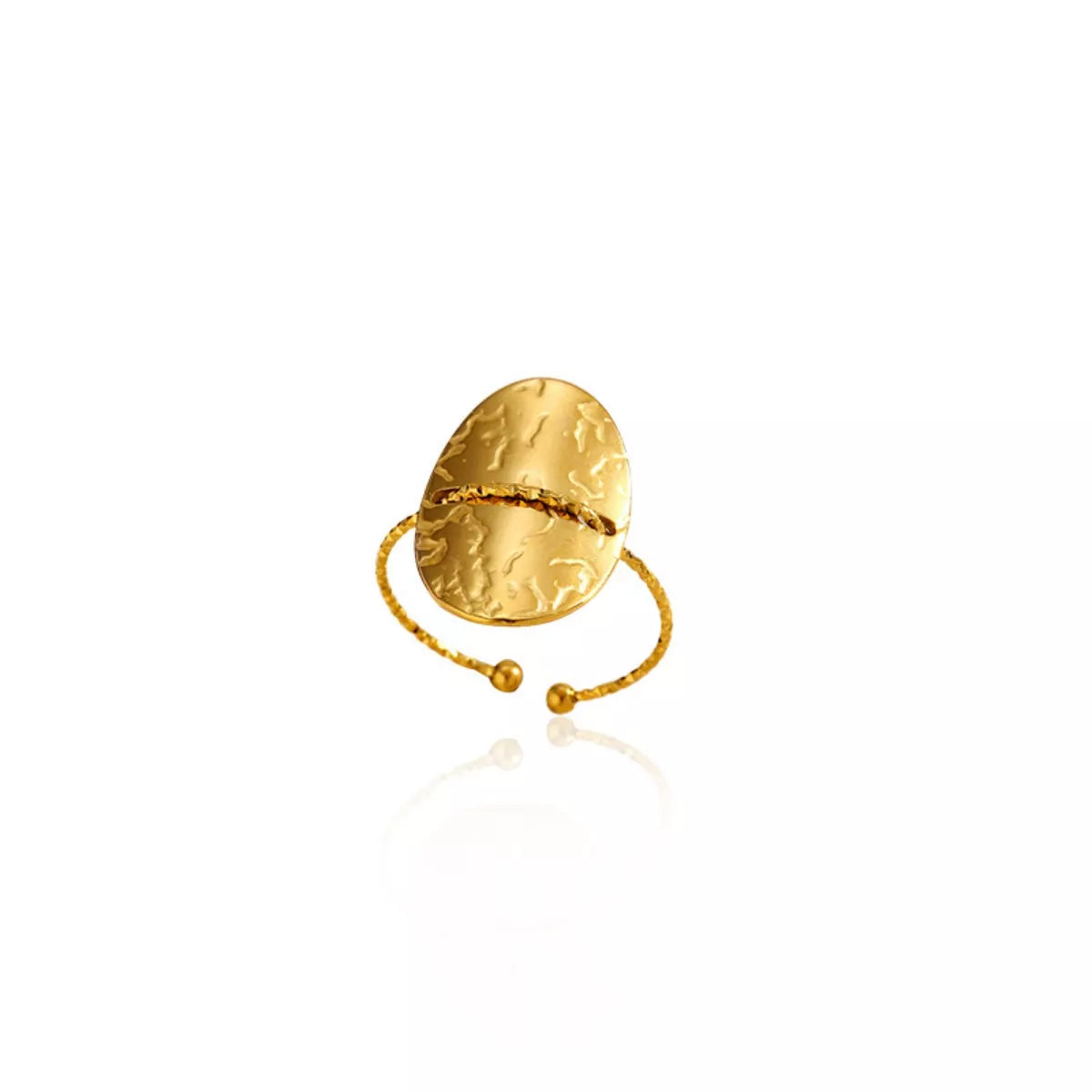 Hammered disc open ring by Shopimist featuring a textured, handcrafted metal design on a sleek open band.