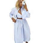 Coastal Chic Striped Strapless Top and Wide Leg Pant Set