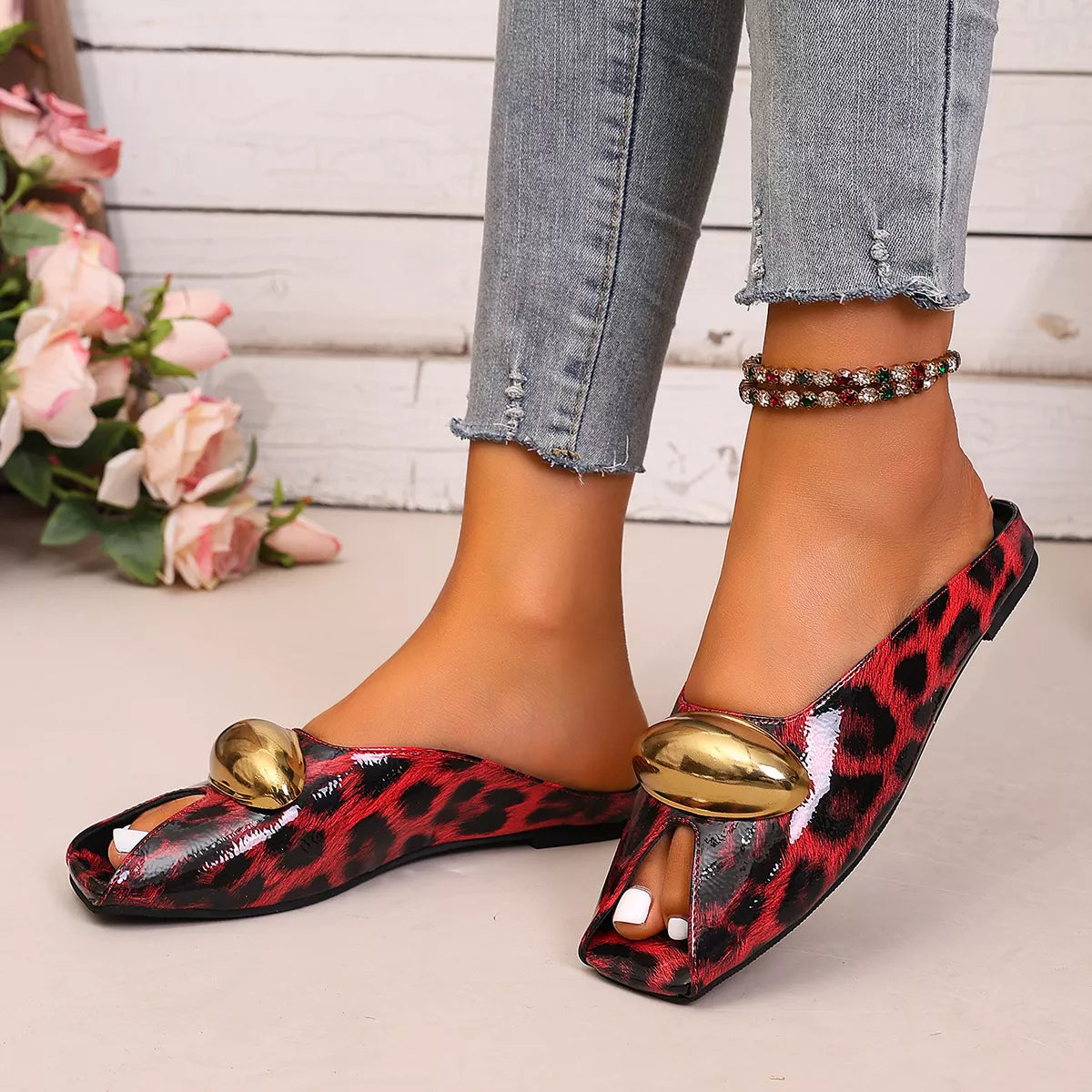 Leopard open toe sandals by Plush Fashion Hub featuring stylish animal print and open toe design for trendy summer wear.
