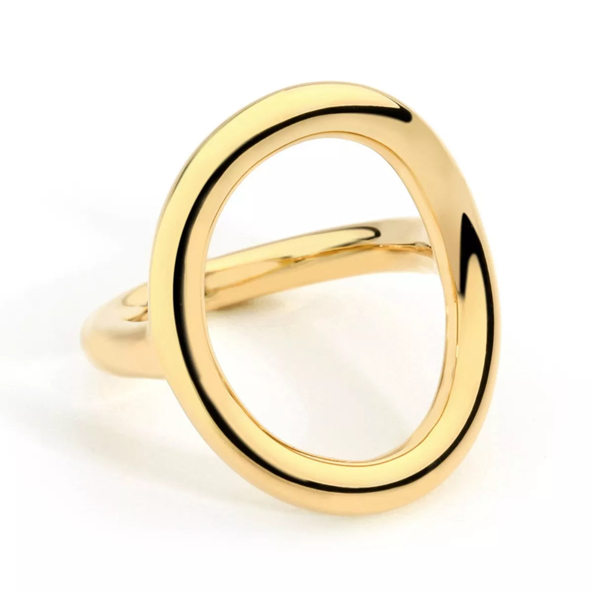 18K gold-plated copper round ring with smooth finish, showcasing elegant jewelry design and shiny gold color.