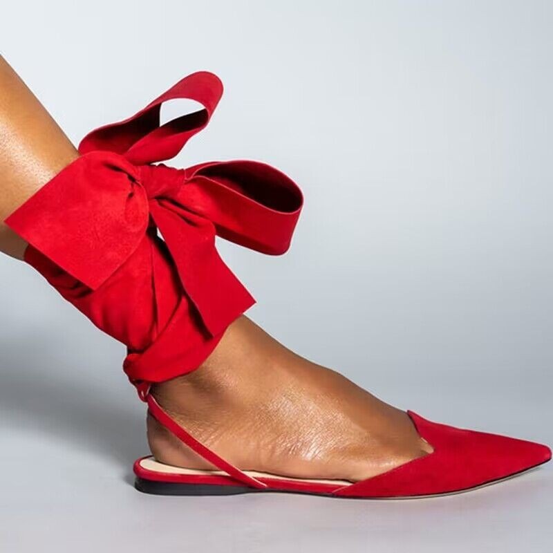eprolo pointed toe ankle strap flats showing sleek design and elegant black leather with thin ankle strap and low heel