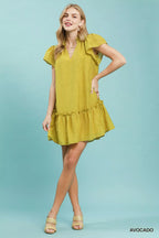 Shopimist Umgee textured ruffle hem mini dress with short sleeves and flowy silhouette, perfect for casual or semi-formal wear.