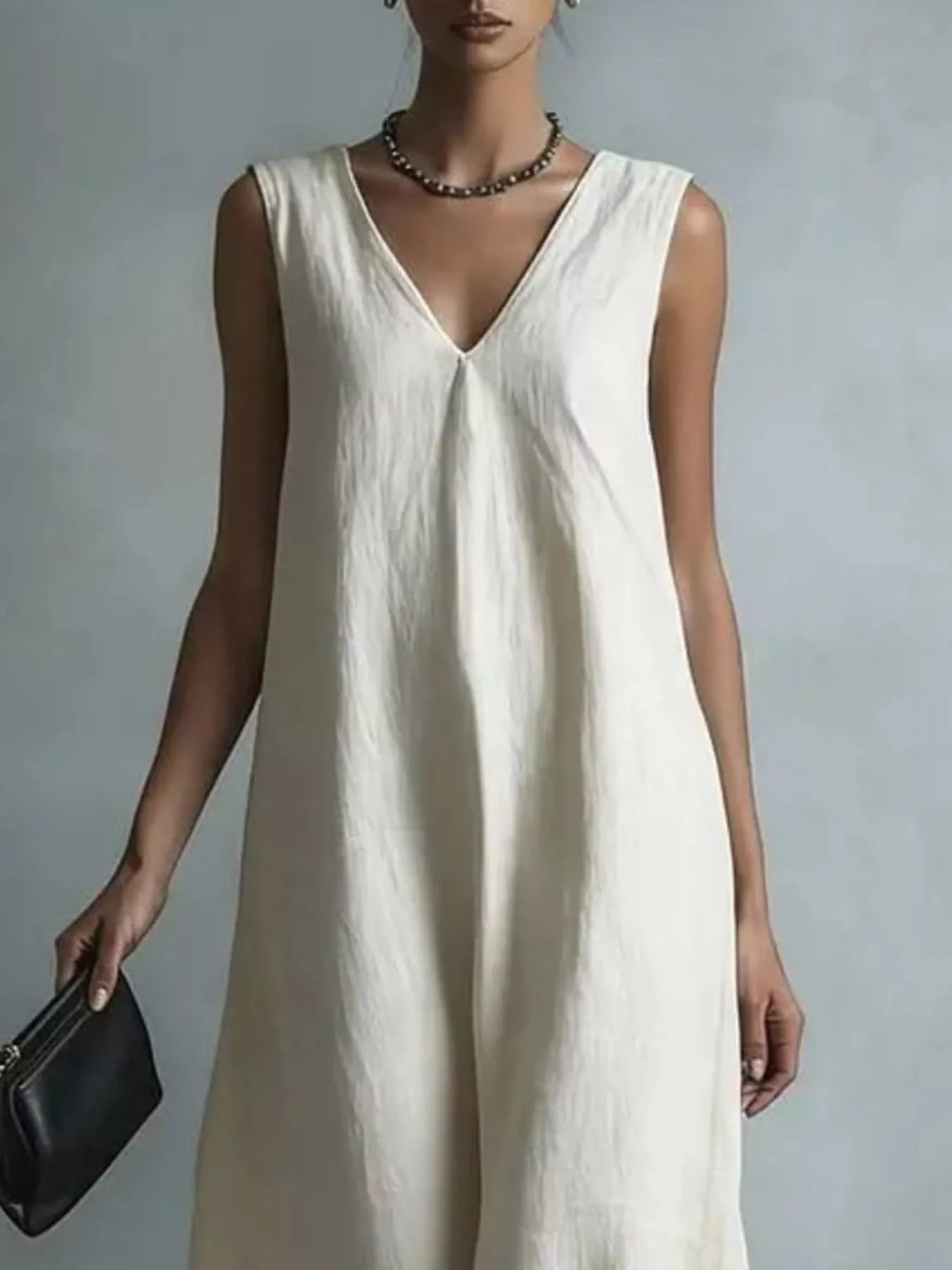 Plus size full V-neck sleeveless maxi dress by Plush Fashion Hub, flowing fabric and elegant design for plus size women.