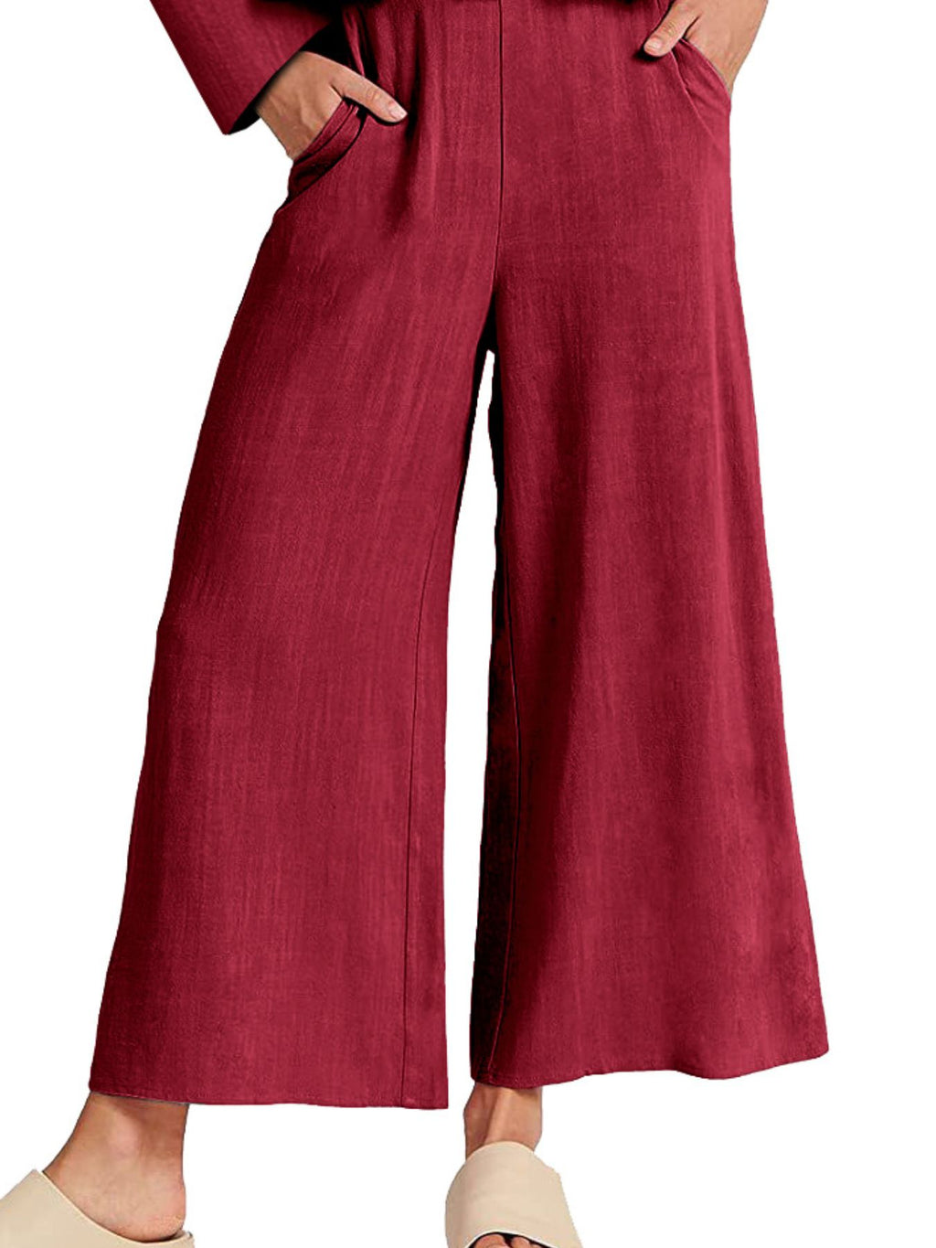 Women's ruffled hem long sleeve top and pants lounge set with pockets, trendy 2-piece comfortable sleepwear from Trendsi.