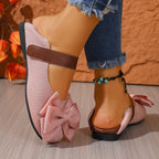 Women's chic bow round toe slip-on flats made of vegan leather, stylish and comfortable shoes by Trendsi.