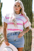 Lightweight summer short sleeve knitted top by Threaded Pear with a breathable, casual design perfect for warm weather.
