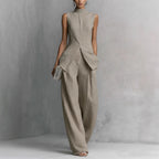 Women's sleeveless top and long pants two-piece casualwear set by Plush Fashion Hub in four colors, XS–XXL, on a model.