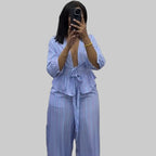Coastal Chic V-Neck Striped Lace-Up Set