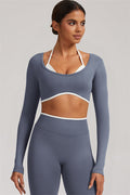 Fitglutes activewear long sleeve crop top and leggings 2-piece set, athletic gymwear for workout and fitness activities