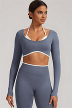 Fitglutes activewear long sleeve crop top and leggings 2-piece set, athletic gymwear for workout and fitness activities