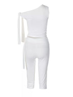 Tied One Shoulder Top and Capris Set
