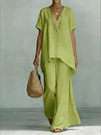 Plus size Shopimist two-piece set with a V-neck top and wide-leg pants, casual and comfortable for everyday wear.