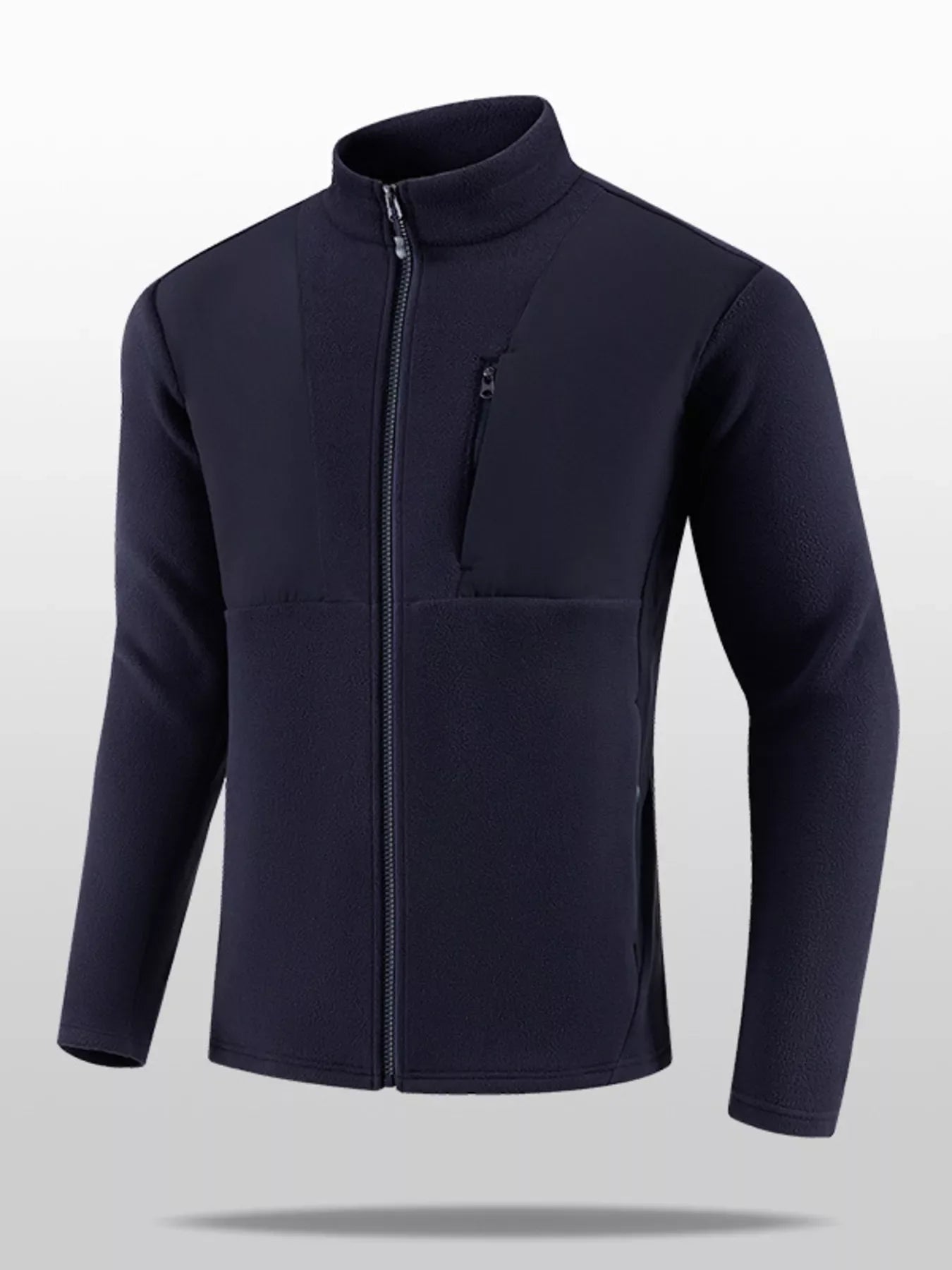 Plus size men's full-zip fleece jacket by Shopimist, showcasing a cozy, black fleece with a front zipper and stand collar.