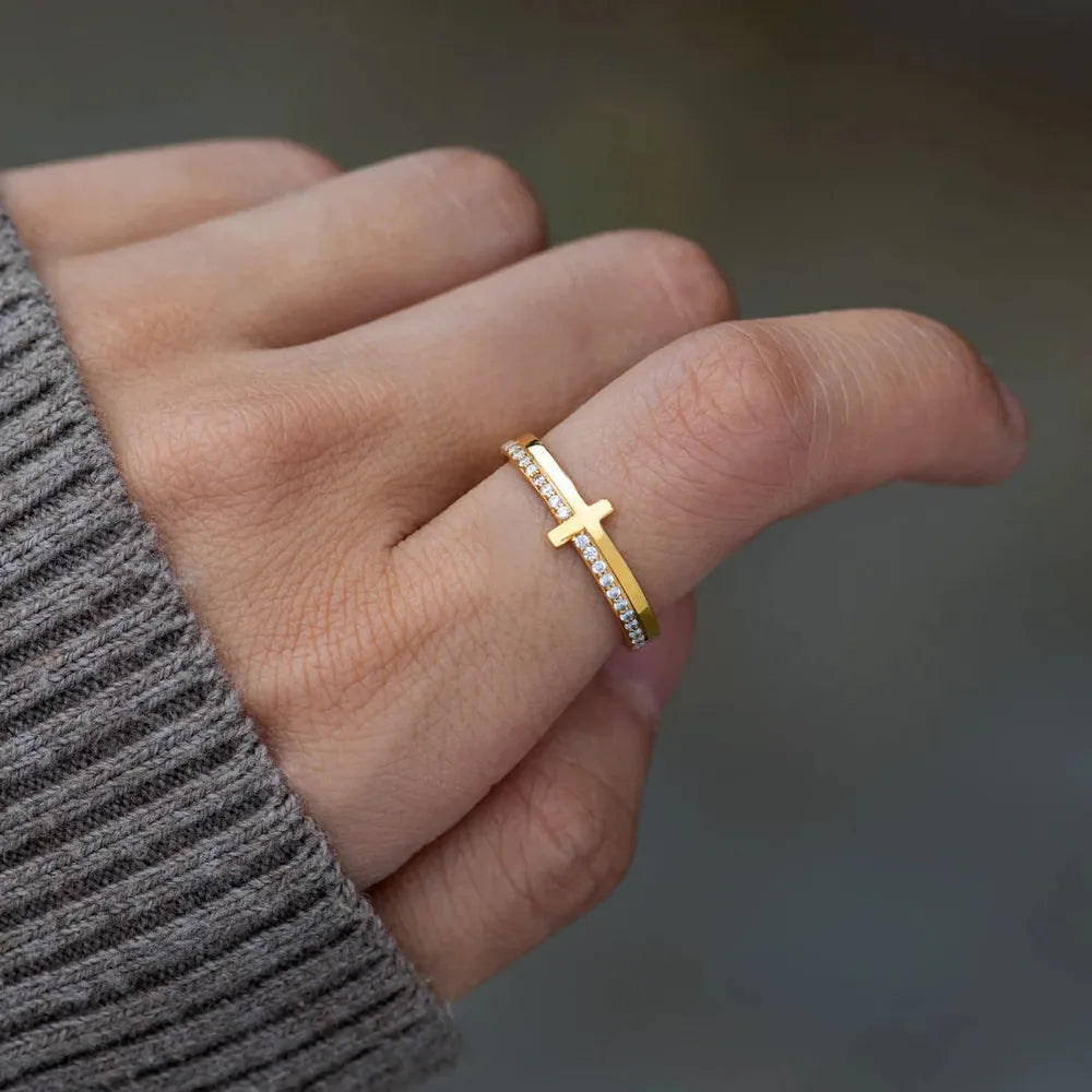 925 Sterling Silver Cross Ring featuring a detailed cross design, crafted by Shopimist, on a plain background.