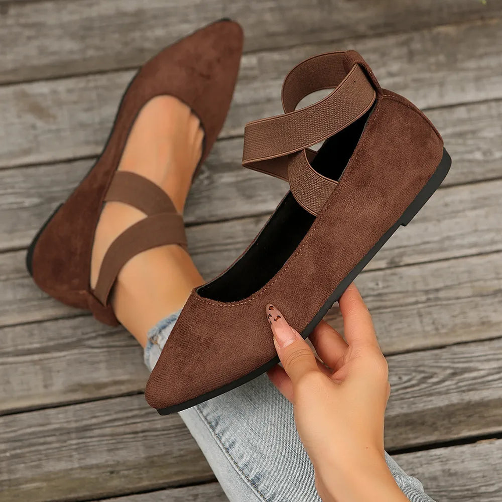 Women's crisscross point toe flat slip-ons by Trendsi, showcasing sleek design and comfortable slip-on flats with stylish crisscross detail.