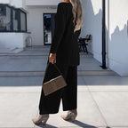Plus size women's casual lounge set with cardigan, vest, and wide-leg pants by FitiqueFit, displayed on a model.