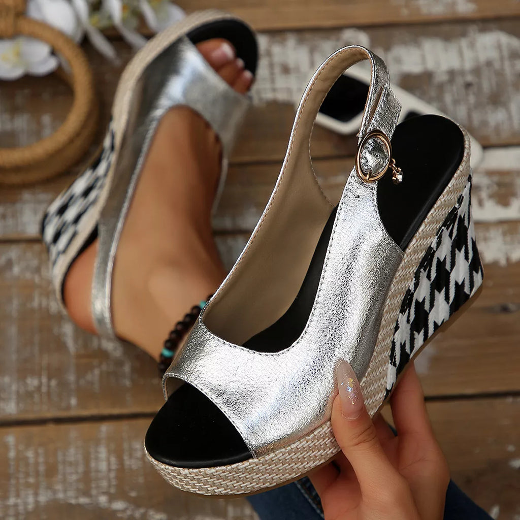 Shopimist open toe wedge sandals with a natural cork heel and stylish straps, perfect for summer footwear.