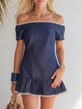 Lace detail off-shoulder mini dress by Shopimist featuring delicate lace accents and a stylish off-the-shoulder design.