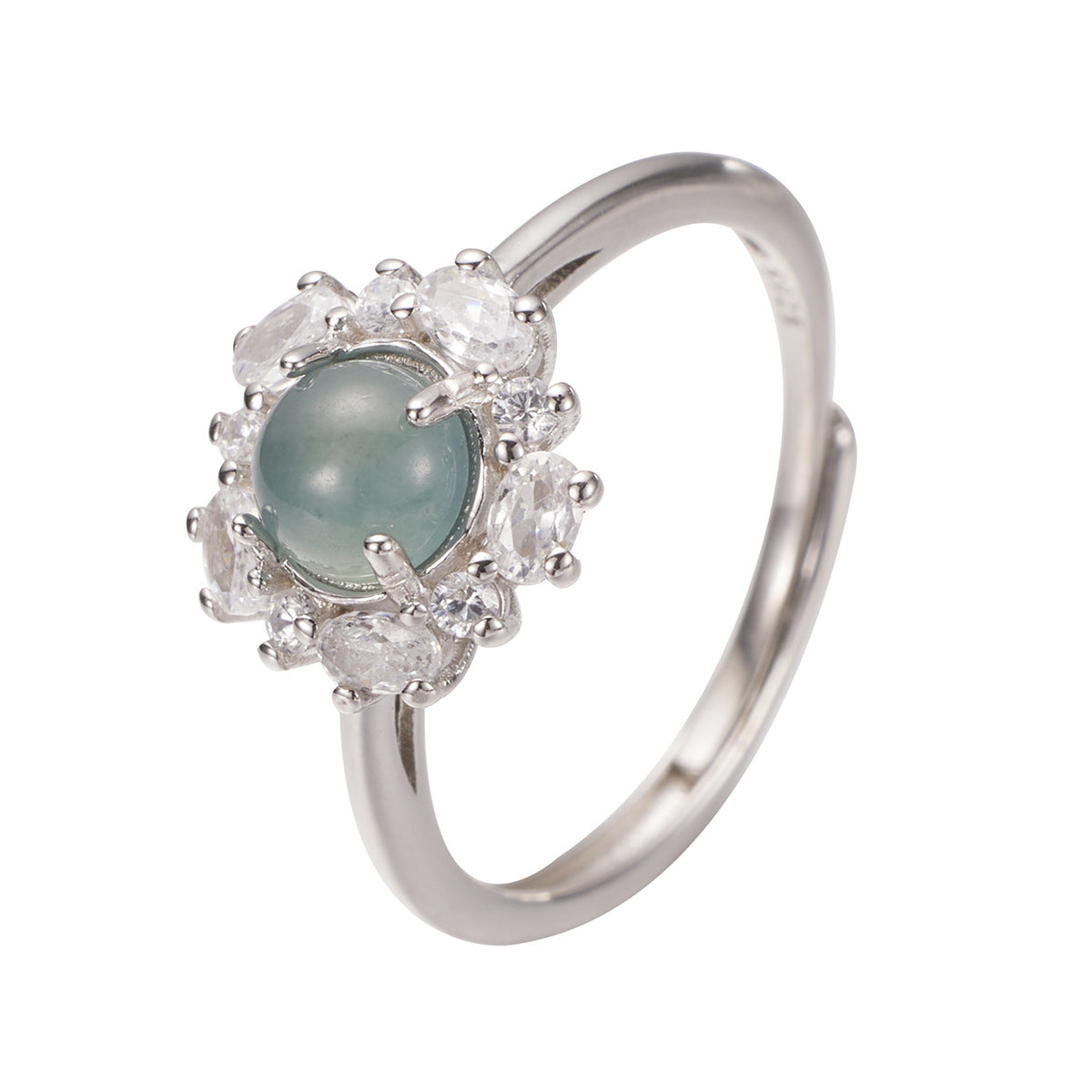 925 sterling silver jadeite ring featuring a smooth, green jadeite gemstone set in a sleek silver band.