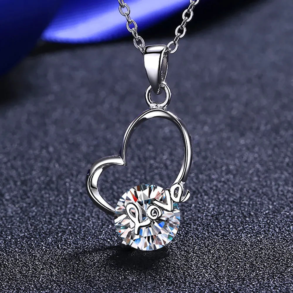 Sterling silver heart-shaped moissanite pendant necklace, 2 carats, jewelry designed by Plush Fashion Hub.