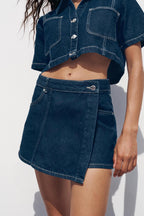 Women's loose denim shirt-dress and pants two-piece set by FitiqueFit, featuring casual cotton fabric and relaxed fit.