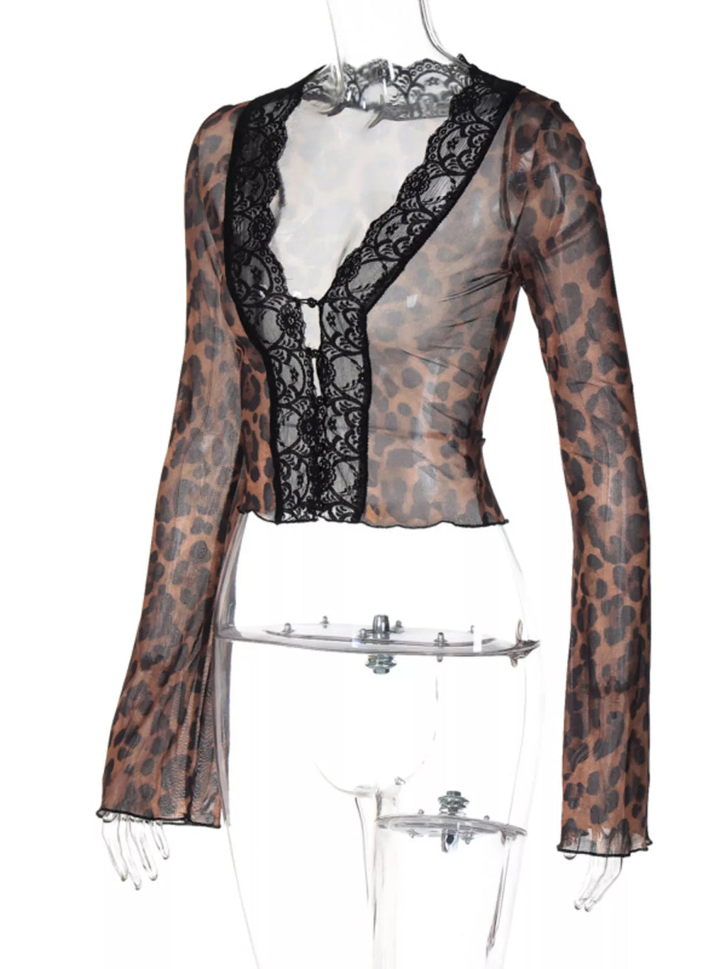 Shopimist lace detail long sleeve top featuring delicate lace accents and a fitted design, shown on a model.
