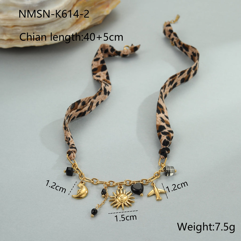Leopard Series Love Sun Pendant made of stainless steel, featuring a detailed leopard and sun design, from Plush Fashion Hub.