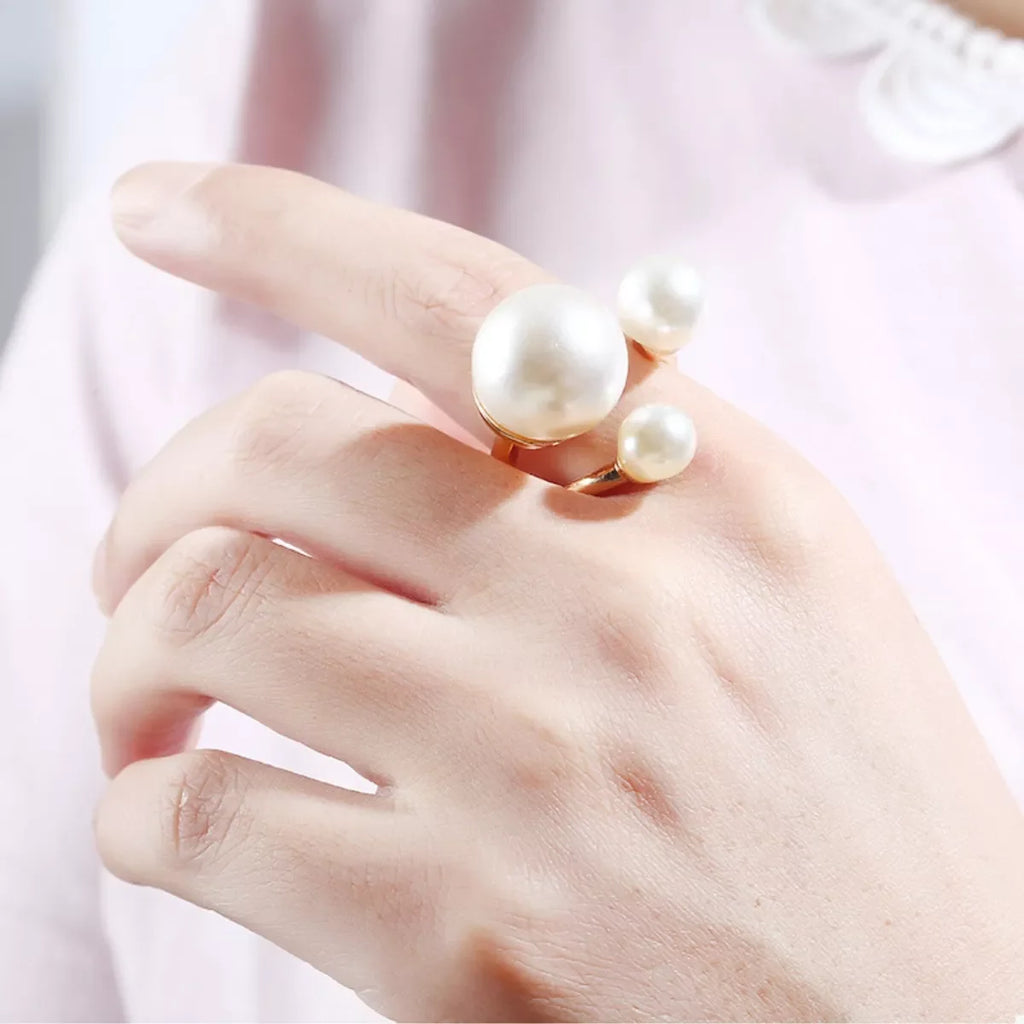 18K gold-plated pearl open ring with elegant design, featuring a prominent pearl on a sleek gold band.