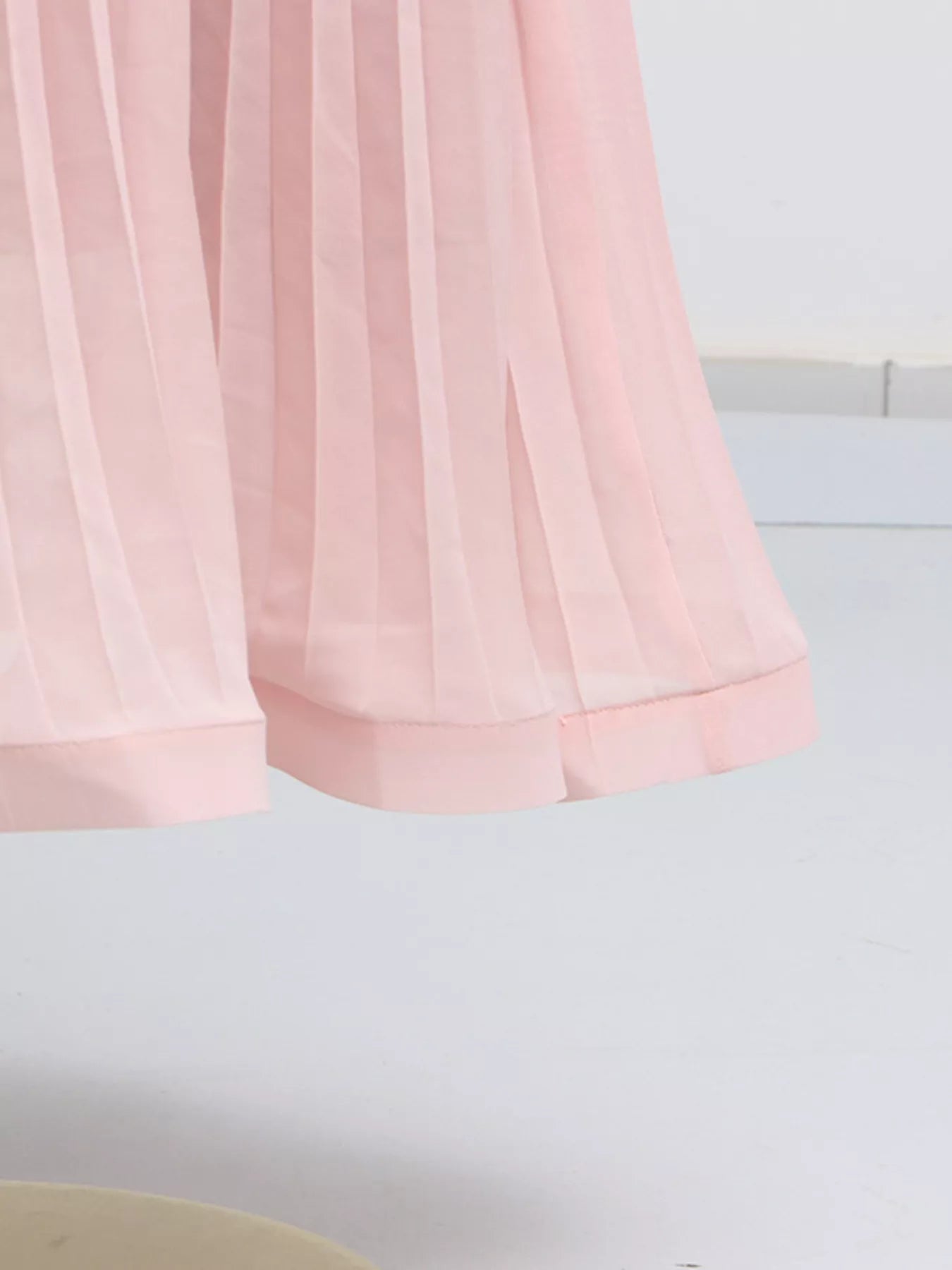 Shopimist frill lapel collar top and pleated skirt set, stylish fashion ensemble, with a fitted top and flowing pleated skirt.