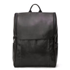 Black leather computer backpack from Plush Fashion Hub, featuring a sleek first layer leather design with multiple compartments.