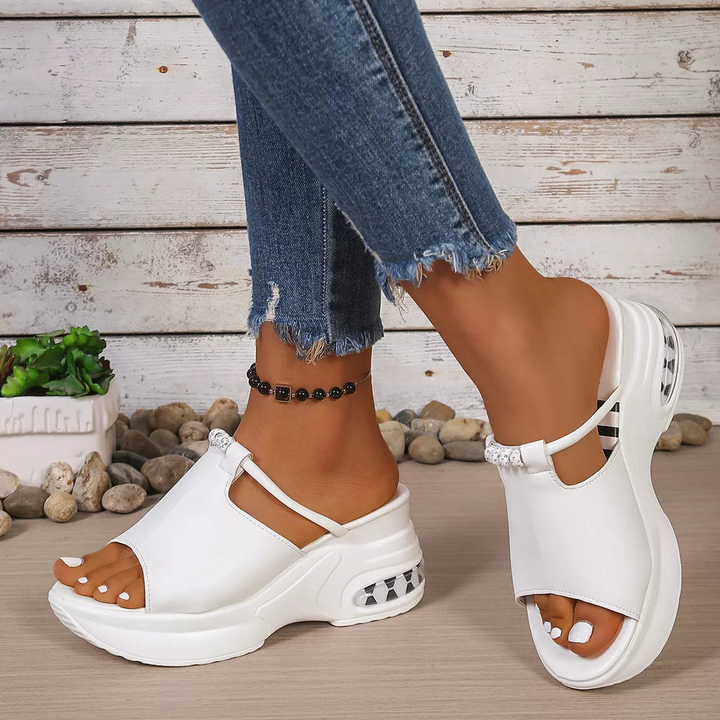 Open toe platform sandals from Plush Fashion Hub with chunky sole and stylish straps, perfect for casual summer wear.