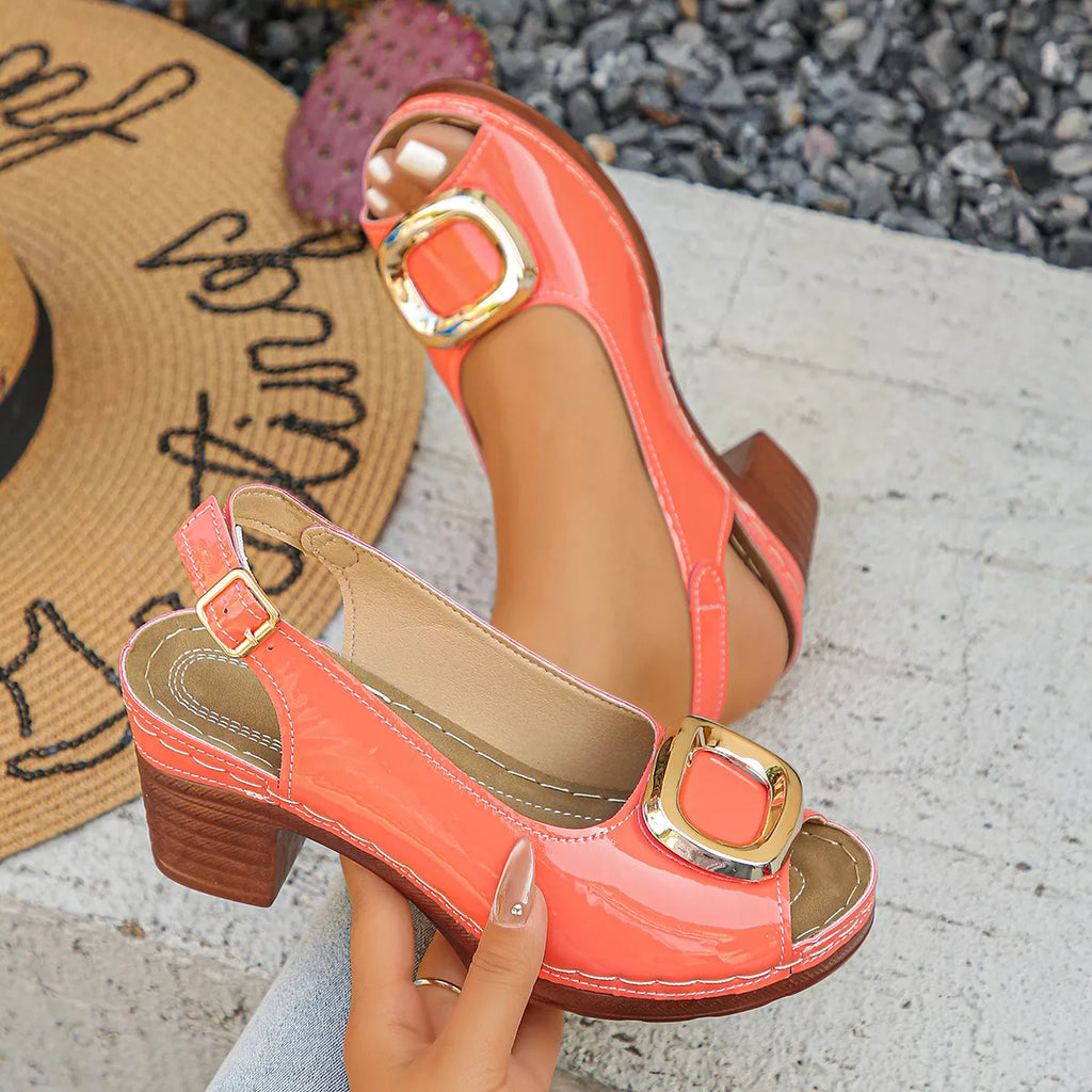 Shopimist peep toe block heel sandals with open toe design and sturdy chunky heel for stylish summer wear.