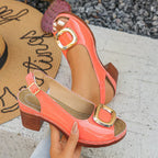 Shopimist peep toe block heel sandals with open toe design and sturdy chunky heel for stylish summer wear.