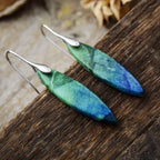 Copper natural stone geometric shape earrings with modern design, featuring warm copper tones and sleek angular shapes.