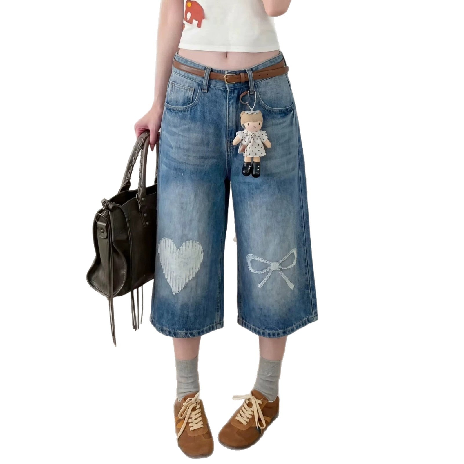 Washed Bleached Wide-Leg Straight Jeans