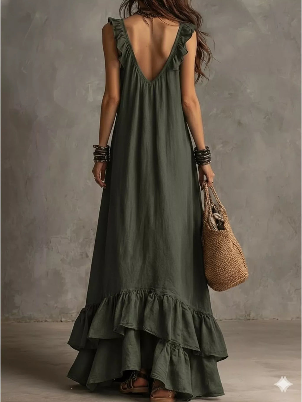 Ruffled sleeveless maxi dress by Shopimist featuring flowing fabric and a stylish ruffled design for elegant summer wear.