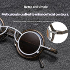 Pure titanium small round sunglasses by FitiqueFit with retro-inspired design and luxury style, showcasing a sleek, lightweight eyewear frame.
